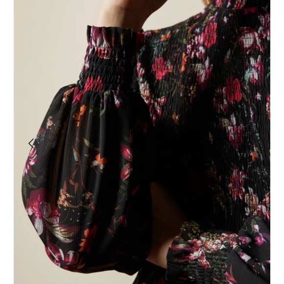 Ted Baker Enyya Fern Forest High Neck Smock Top 4 - Picture 4 of 6